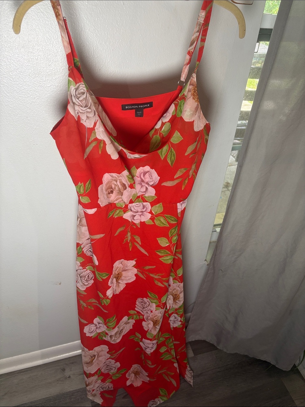 Boston Proper Red Floral Slip Dress
